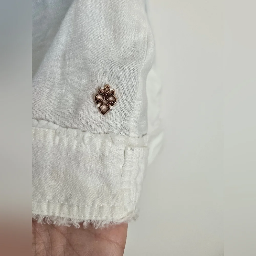 Hatley Women's Blue and White Ambre Linen Jacket Button Front | Small NWT